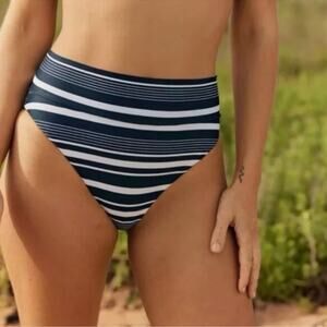 Aerie Striped Navy White Cheeky High Cut Bikini Size S